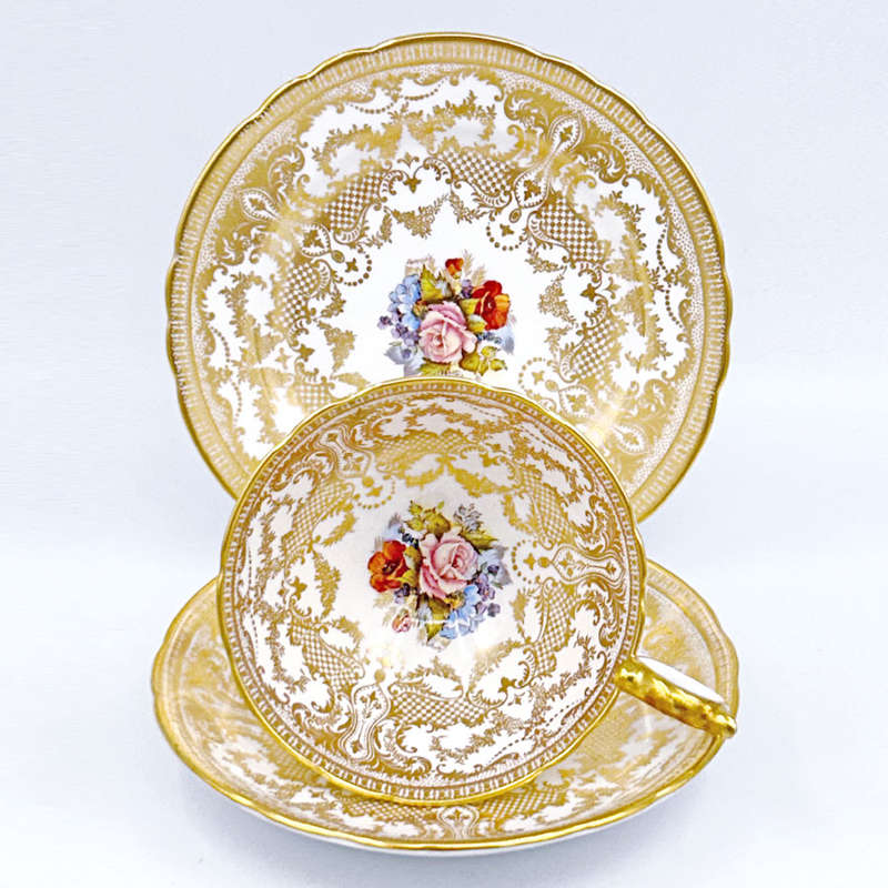 Aynsley Cabbage Rose 21 Piece Tea Set Signed Bailey