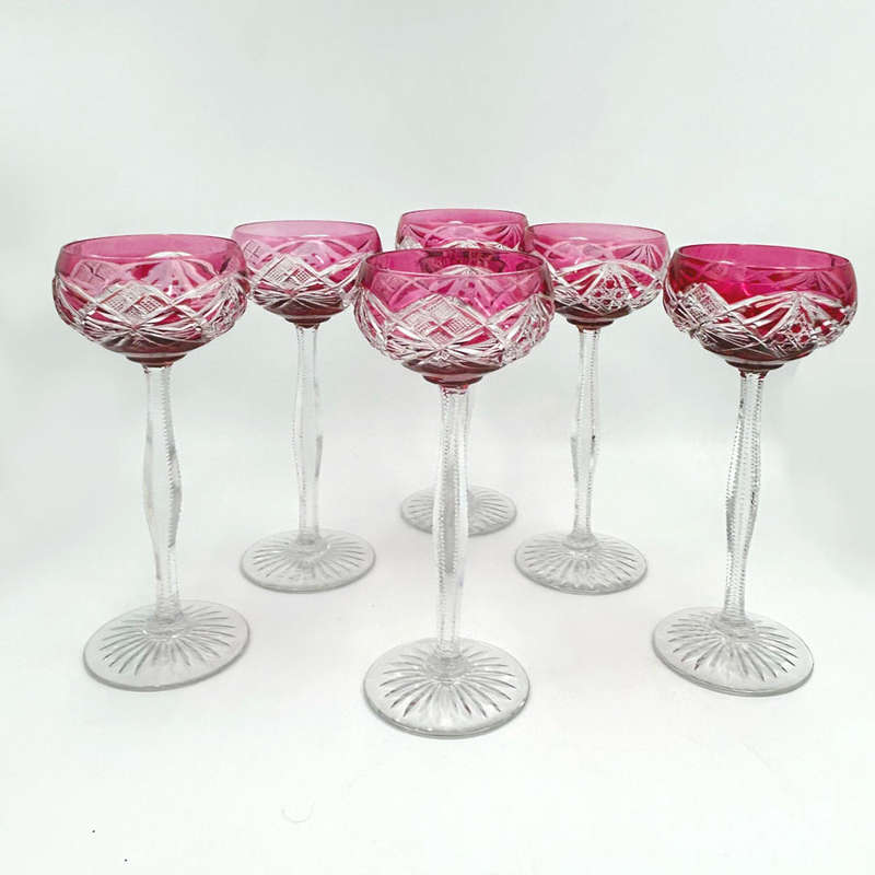 Bohemian Crystal Cranberry Coloured Wine Glass