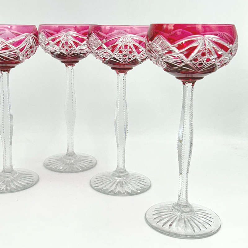 Bohemian Crystal Cranberry Coloured Wine Glass
