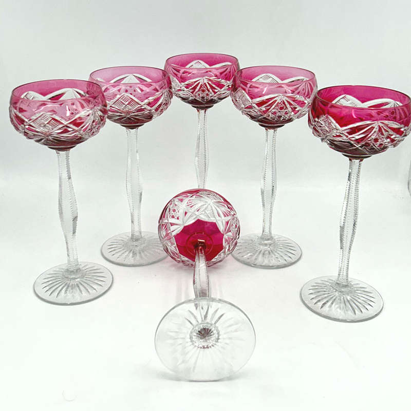 Bohemian Crystal Cranberry Coloured Wine Glass