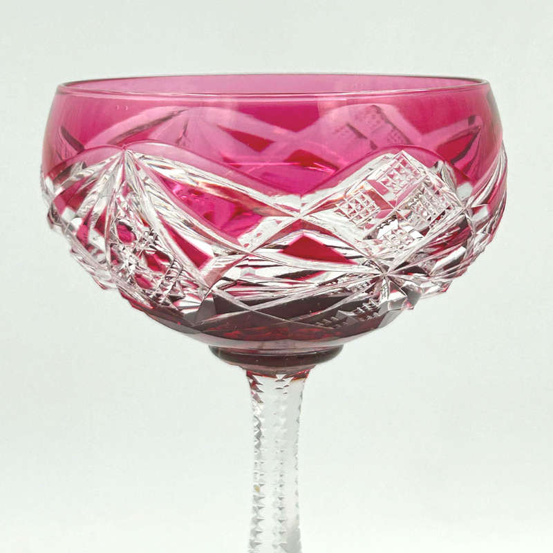 Bohemian Crystal Cranberry Coloured Wine Glass