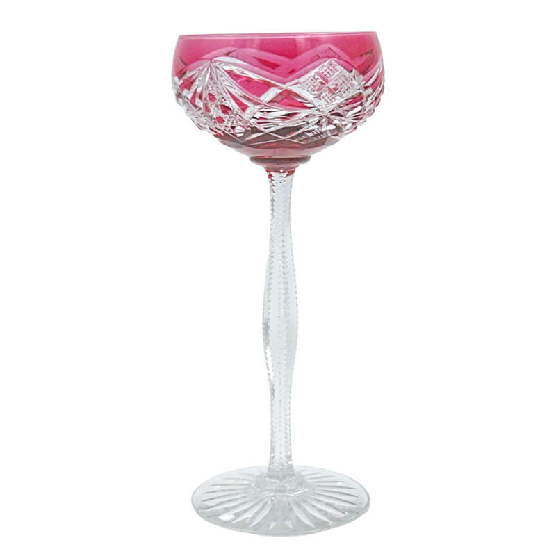 Bohemian Crystal Cranberry Coloured Wine Glass