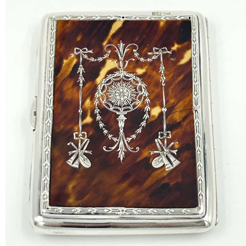 Hallmarked Silver Edwardian and Tortoise Shell Cigarette Box London 1910