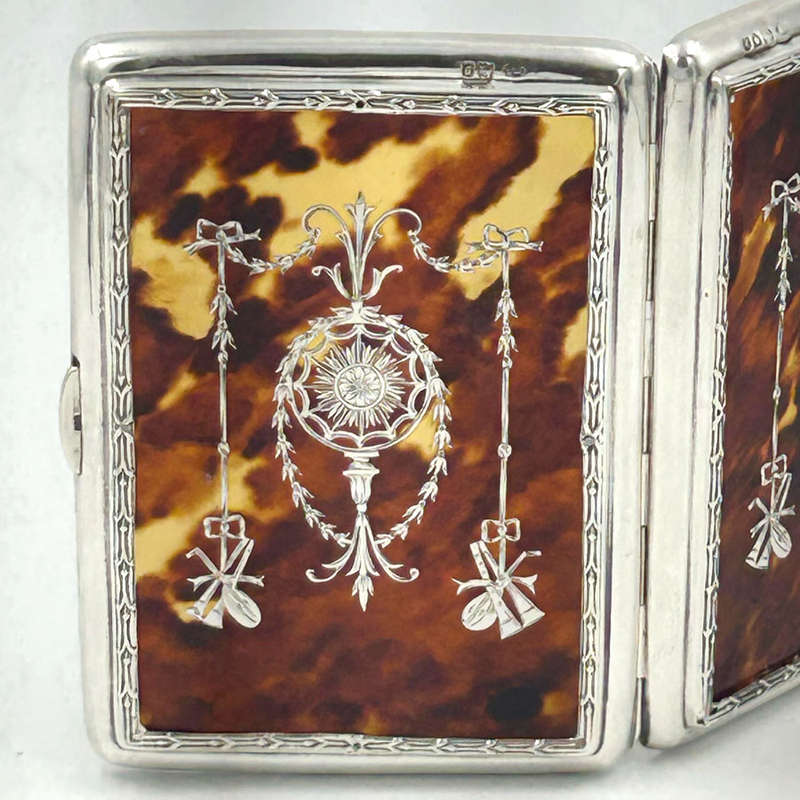 Hallmarked Silver Edwardian and Tortoise Shell Cigarette Box London 1910
