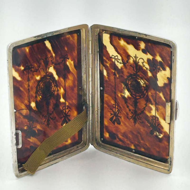 Hallmarked Silver Edwardian and Tortoise Shell Cigarette Box London 1910