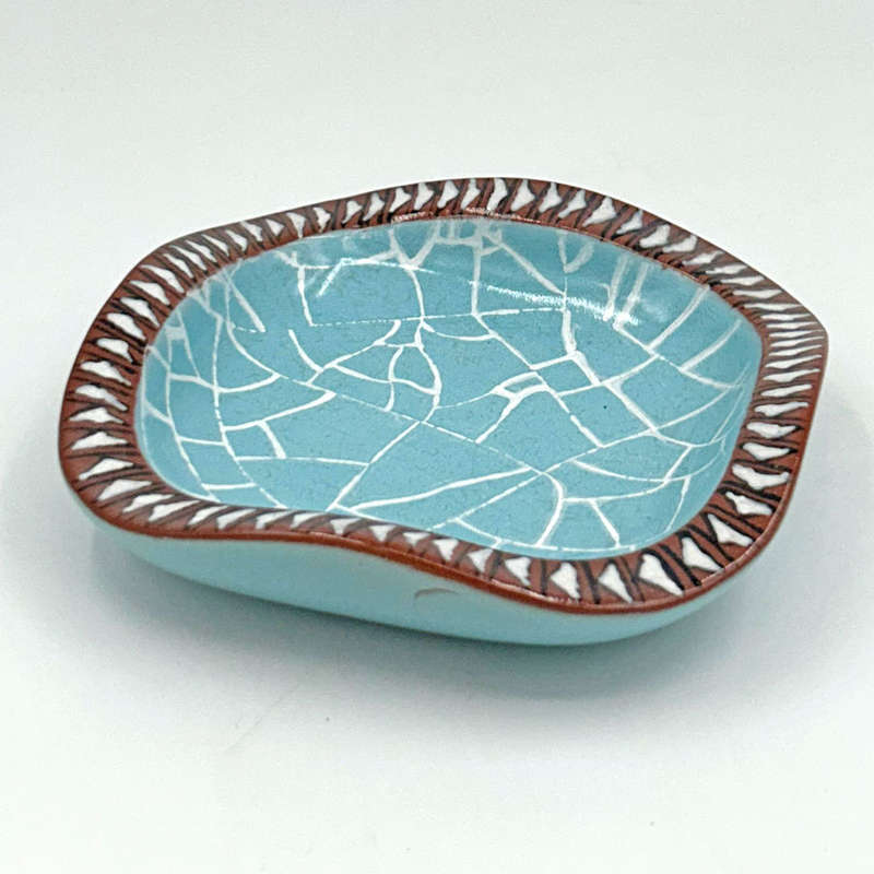 Kalahari Pottery Bowl With Blue Painted Crackle Glaze