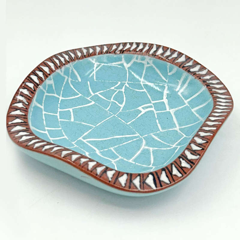 Kalahari Pottery Bowl With Blue Painted Crackle Glaze