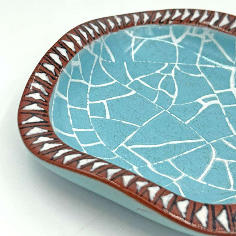 Kalahari Pottery Bowl With Blue Painted Crackle Glaze