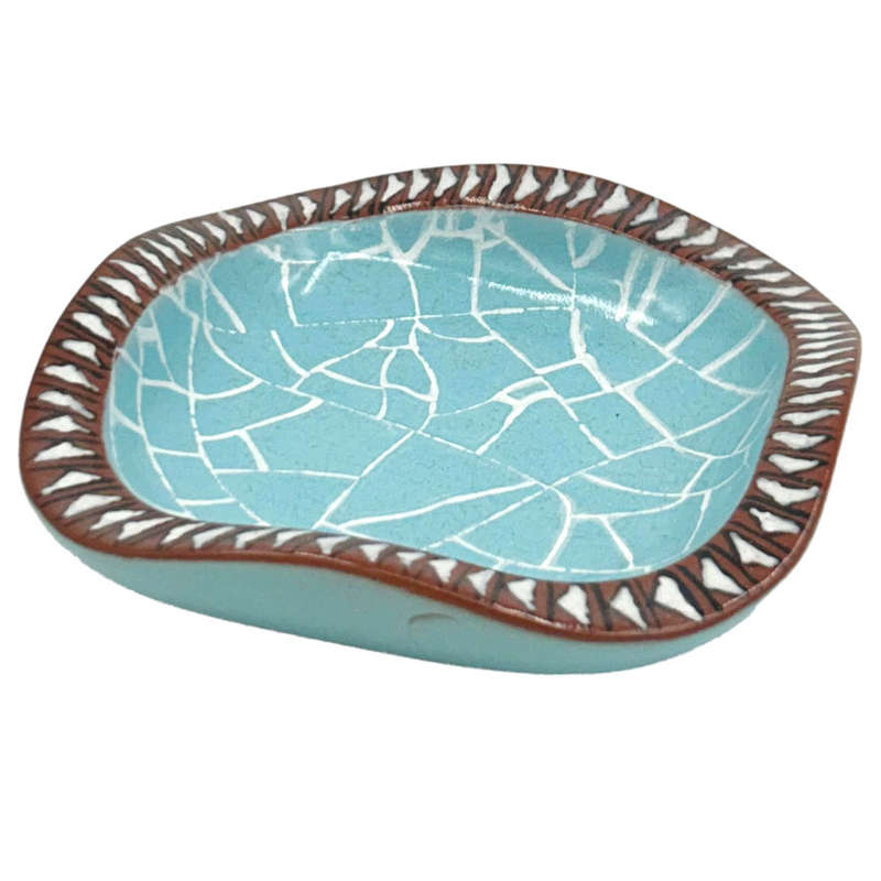 Kalahari Pottery Bowl With Blue Painted Crackle Glaze