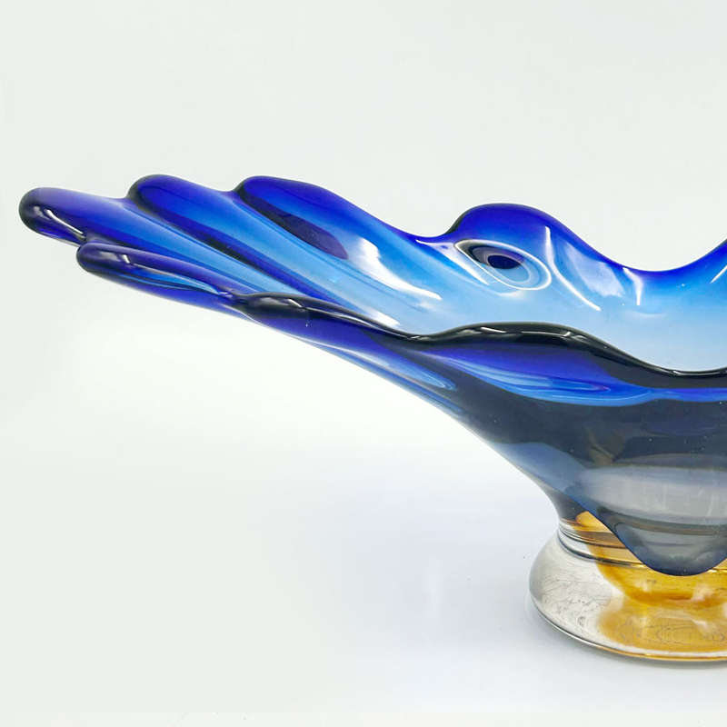 Murano Large Blue To Clear Glass Centre Piece 20th