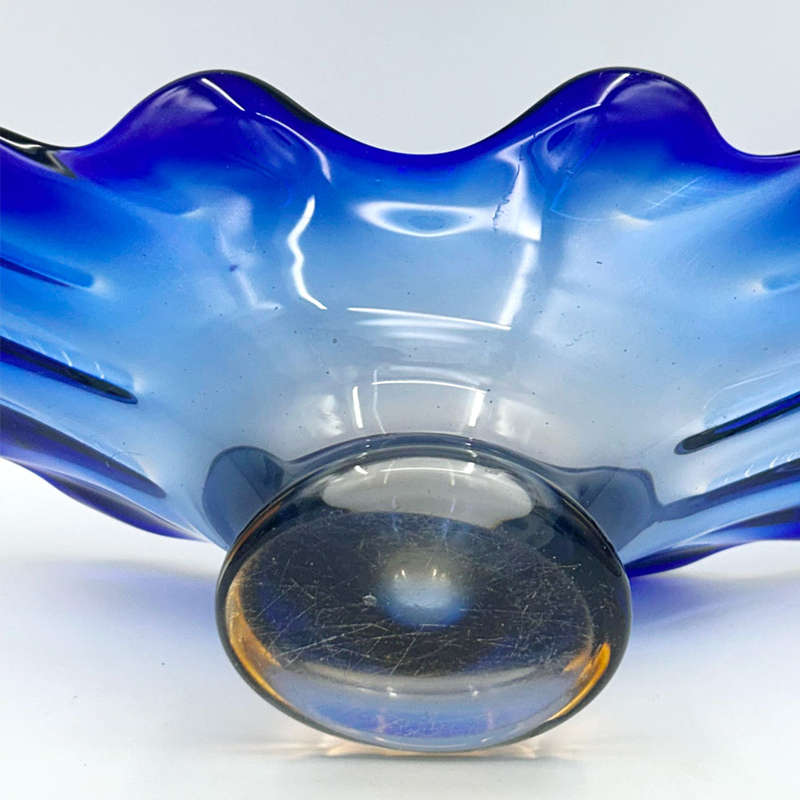 Murano Large Blue To Clear Glass Centre Piece 20th