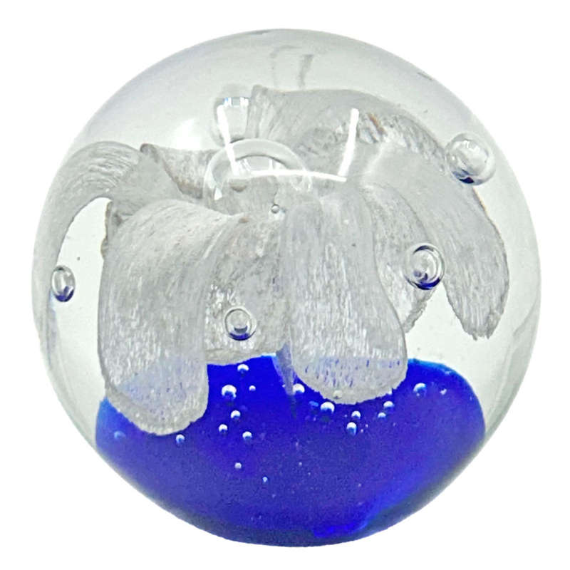 Murano Large White Flower Art Glass Paperweight  20th