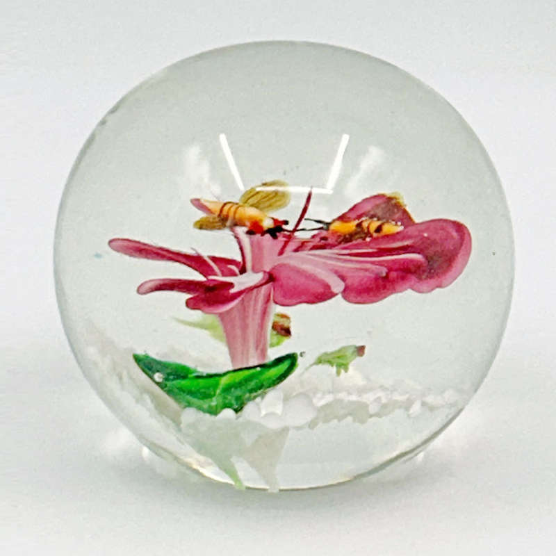 Murano Hibiscus and Bees Art Glass Paperweight 20th