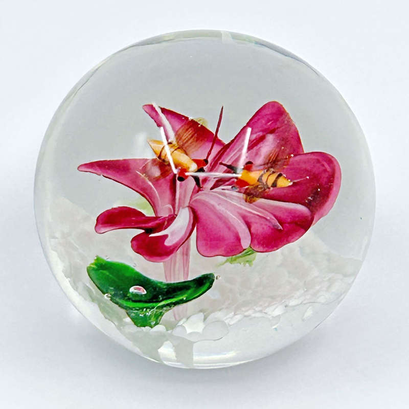 Murano Hibiscus and Bees Art Glass Paperweight 20th