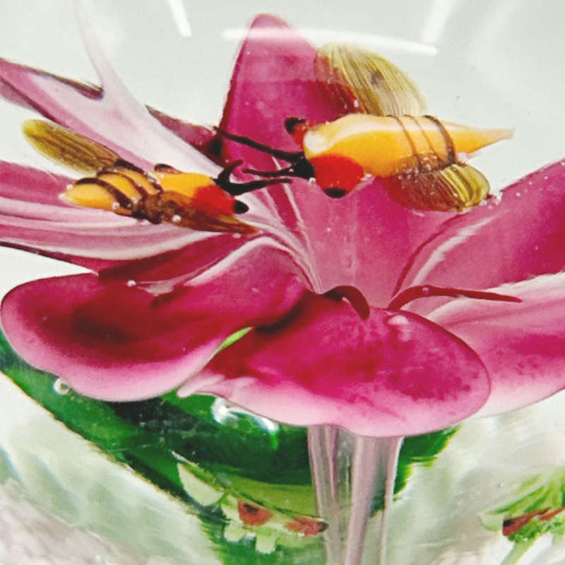 Murano Hibiscus and Bees Art Glass Paperweight 20th