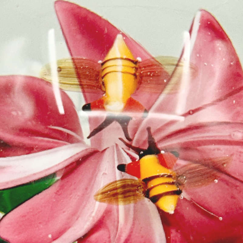 Murano Hibiscus and Bees Art Glass Paperweight 20th