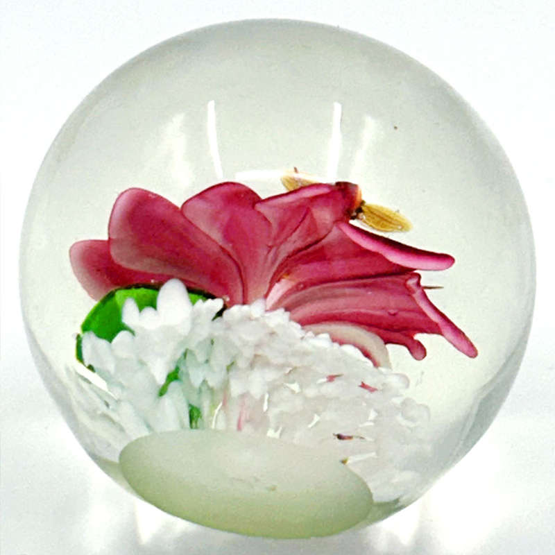 Murano Hibiscus and Bees Art Glass Paperweight 20th