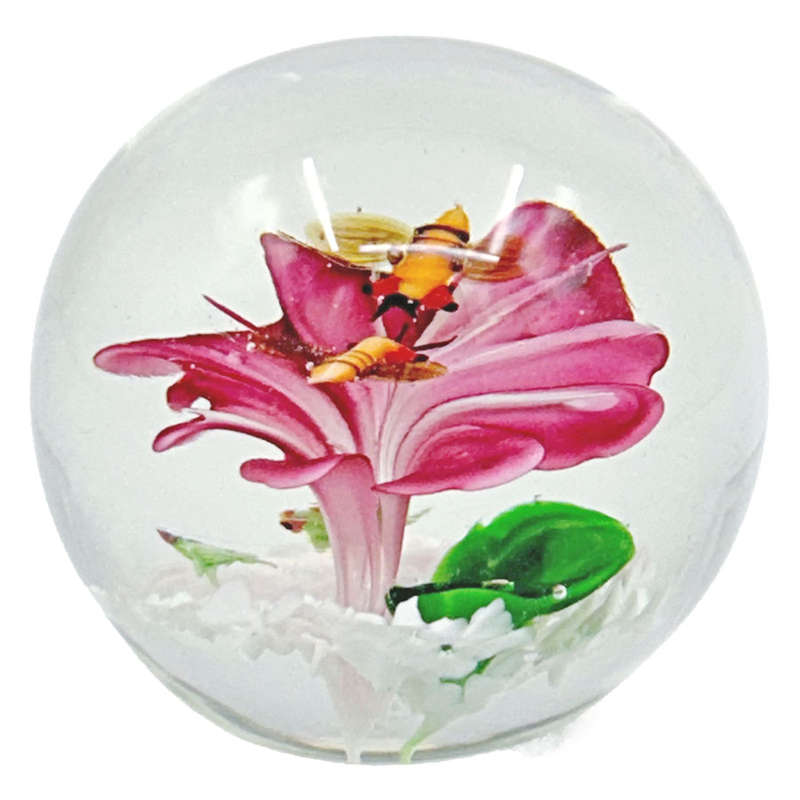 Murano Hibiscus and Bees Art Glass Paperweight 20th