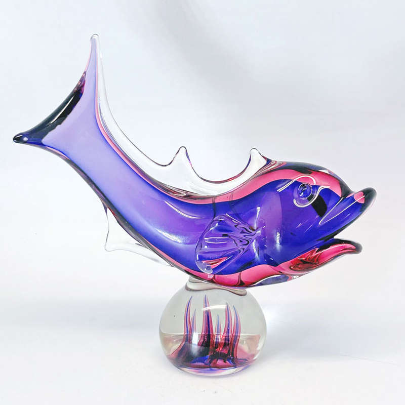 Murano Purple Red Fish On A Ball Of Sea Weed 20th