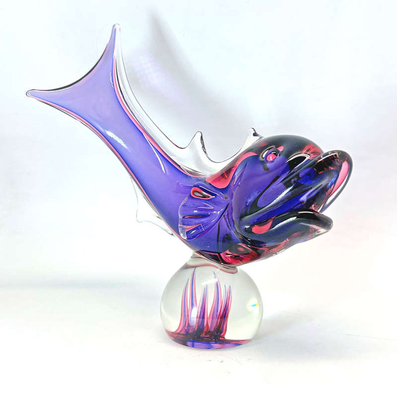 Murano Purple Red Fish On A Ball Of Sea Weed 20th
