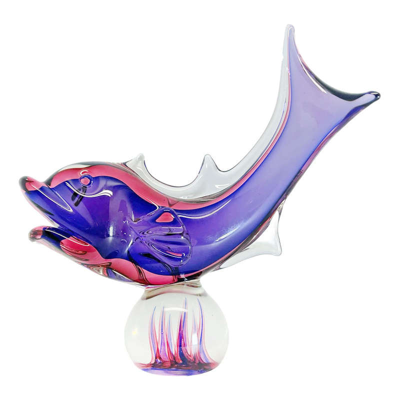 Murano Purple Red Fish On A Ball Of Sea Weed 20th