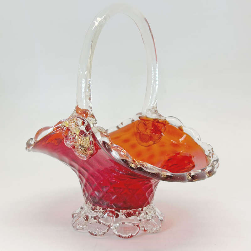 Murano Ruby Red Weave  Basket 20th