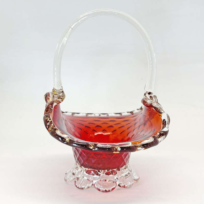 Murano Ruby Red Weave  Basket 20th