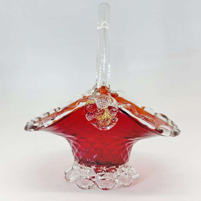Murano Ruby Red Weave  Basket 20th