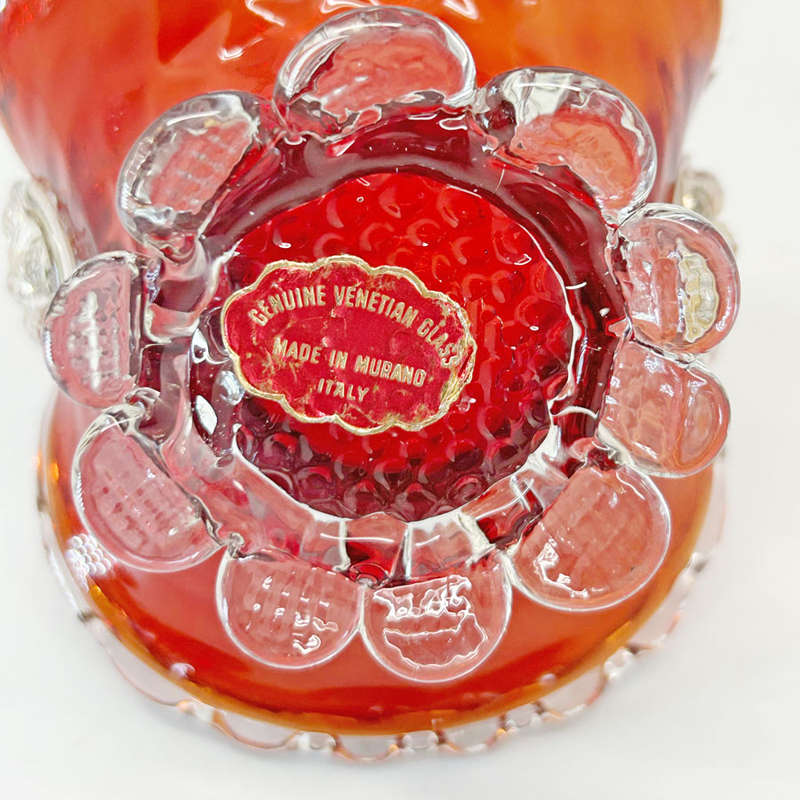Murano Ruby Red Weave  Basket 20th