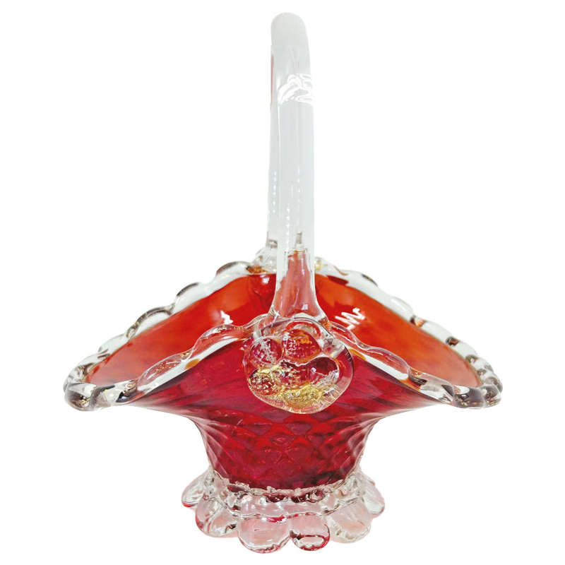 Murano Ruby Red Weave  Basket 20th