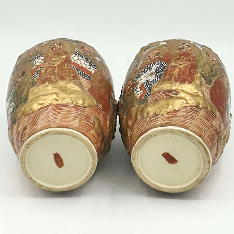 Pair Japanese Kyoto  Satsuma Rakkon Kobe  Vases 1920's