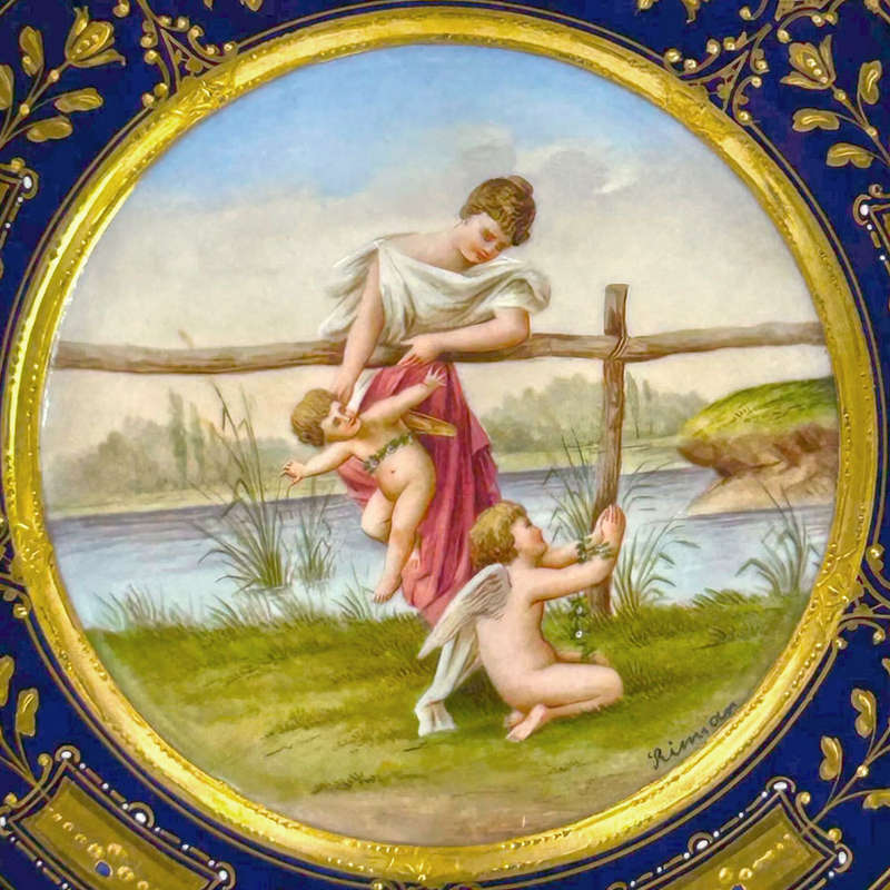 Royal Vienna Porcelain Cabinet Plate Signed Riemor Gefangen 19th