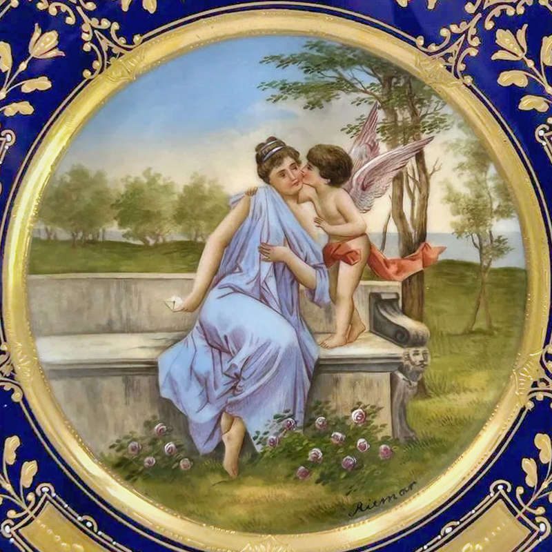 Royal Vienna Porcelain Cabinet Plate Signed Riemor Toh Liebe Dich 19th
