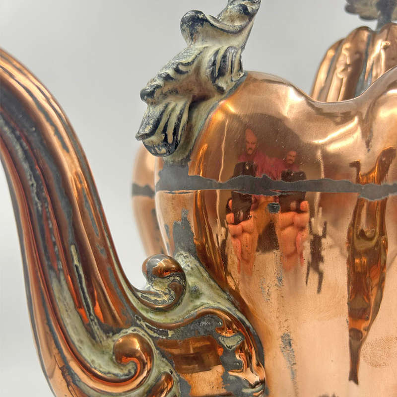 Victorian Copper Pumpkin Shape Kettle Perculator On Cast Metal Stand C1890