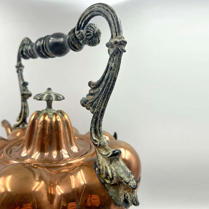Victorian Copper Pumpkin Shape Kettle Perculator On Cast Metal Stand C1890