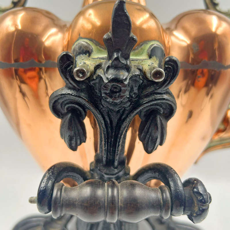 Victorian Copper Pumpkin Shape Kettle Perculator On Cast Metal Stand C1890