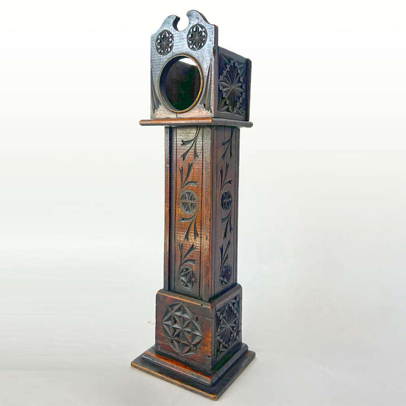 Antique Pocket Watch Wooden Stand In Form Of A Grandfather Clock 19th