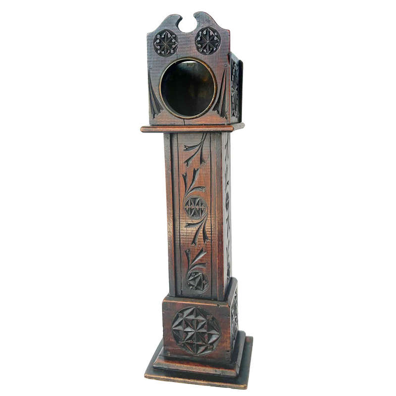 Antique Pocket Watch Wooden Stand In Form Of A Grandfather Clock 19th