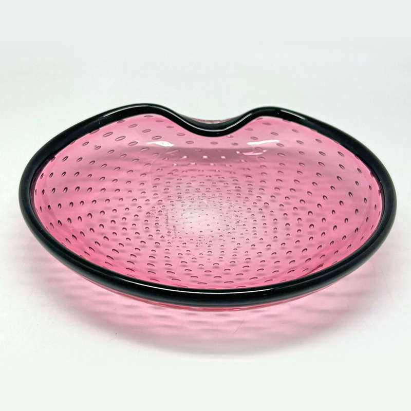 Archimede Suguso Murano Pink and Black Bullicante Bowl C1950