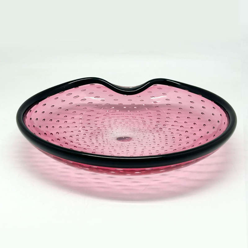 Archimede Suguso Murano Pink and Black Bullicante Bowl C1950