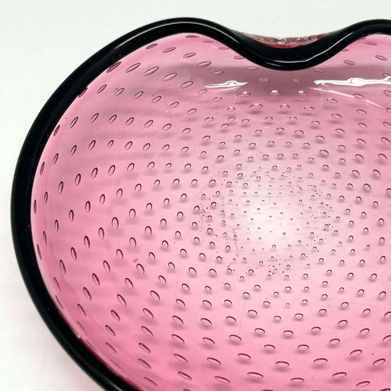 Archimede Suguso Murano Pink and Black Bullicante Bowl C1950