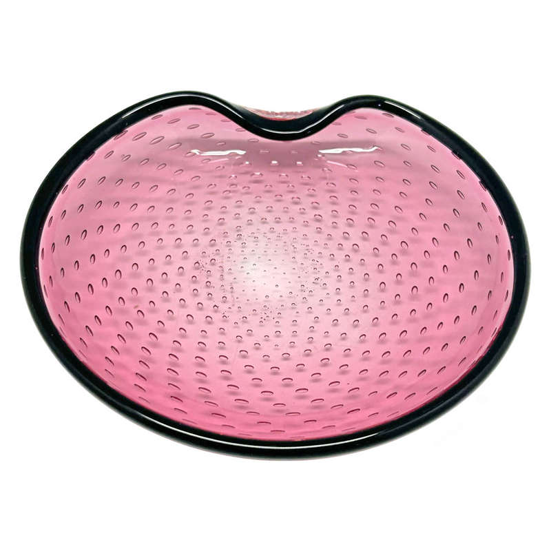 Archimede Suguso Murano Pink and Black Bullicante Bowl C1950