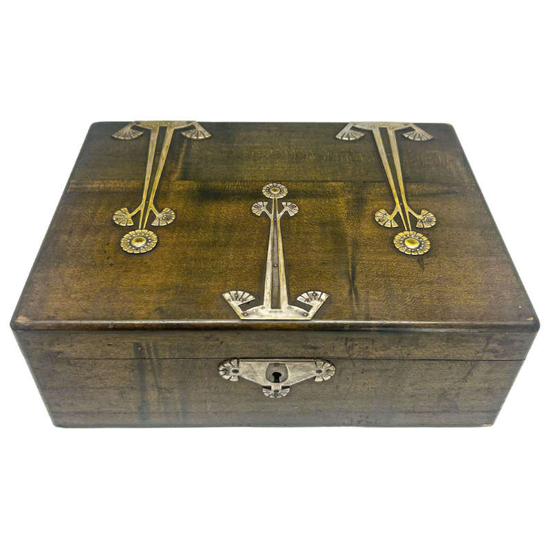 Art Nouveau Jugendstil Metal Mounted  Box