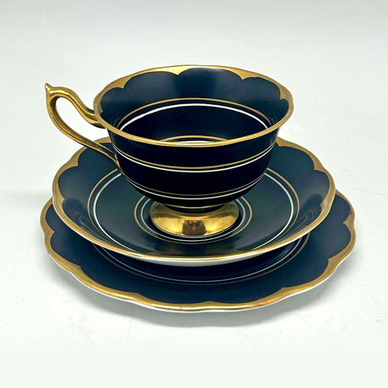 Rare Royal Albert Matt Black With Gold Detail Tea Trio
