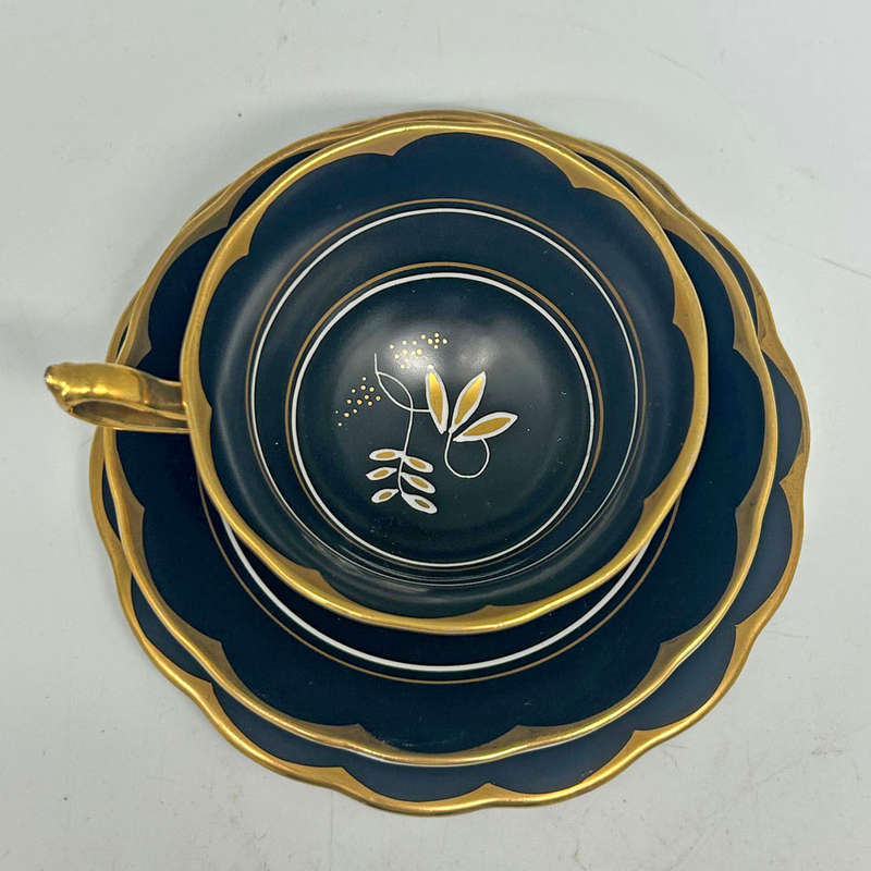 Rare Royal Albert Matt Black With Gold Detail Tea Trio