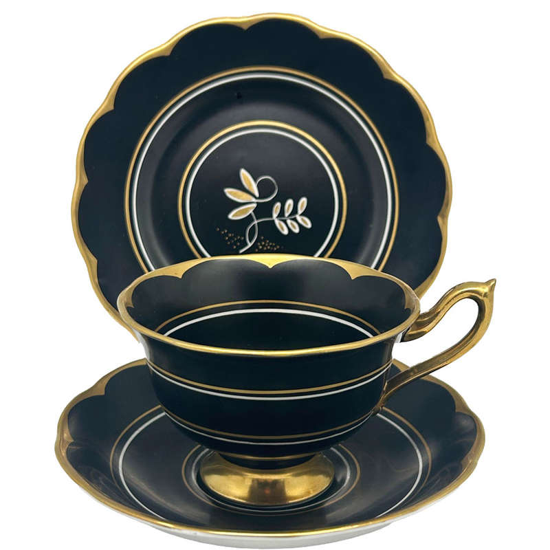 Rare Royal Albert Matt Black With Gold Detail Tea Trio