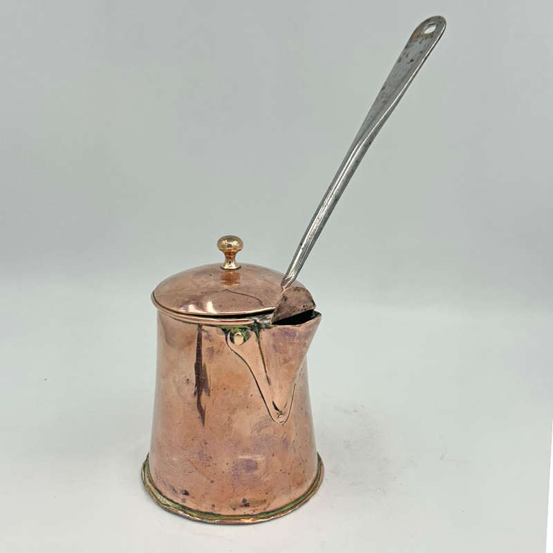 Copper Hinged Lid Coffee Pot White Metal Handle  19th