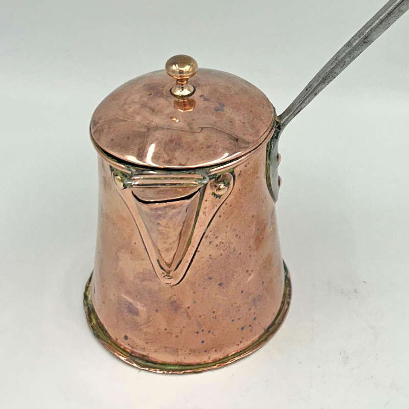 Copper Hinged Lid Coffee Pot White Metal Handle  19th