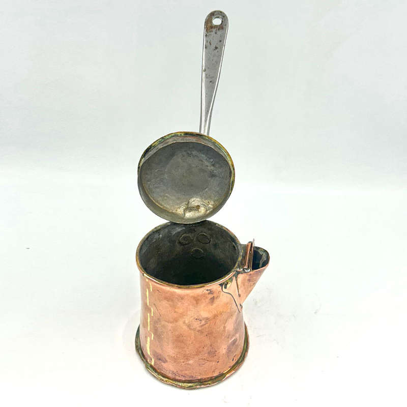 Copper Hinged Lid Coffee Pot White Metal Handle  19th