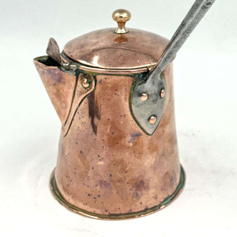 Copper Hinged Lid Coffee Pot White Metal Handle  19th